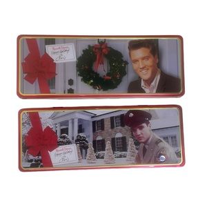 Elvis Presley Russell Stover Holiday Candy Tins Set Of Two Red With Hinged Lid